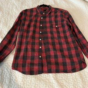 J. Crew Plaid Flannel Long Sleeve Button Up Large Slim Red Black